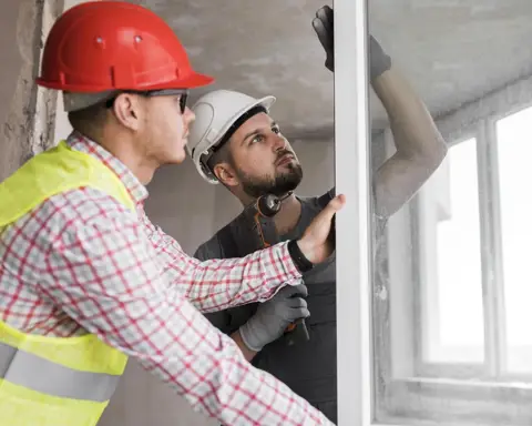 Vitrier installant un nouveau vitrage de sécurité sur une fenêtre